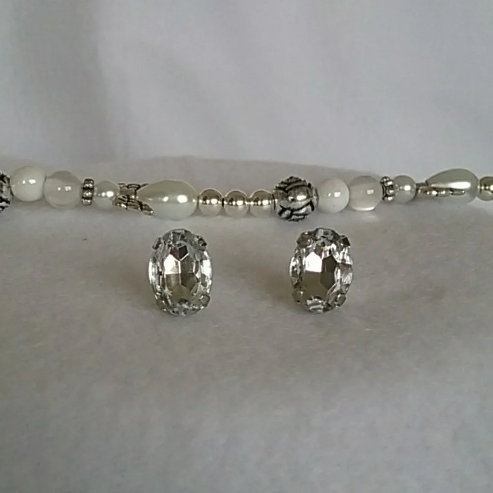 Rhinestone and silver post earrings
